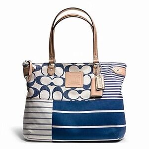 Coach Daisy Patchwork Emma Tote Bag Blue & Cream Purse